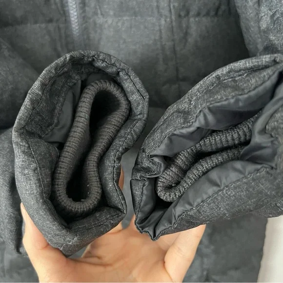 Lands End Down Puffer Coat Grey Hooded Size 10 12 Medium Winter Jacket Long - Picture 5 of 14